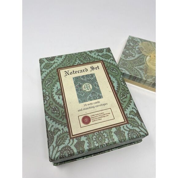 NEW Paula Scaletta Boxed Set Monogrammed Initial Notecards Letter M Blue Green - Picture 2 of 5